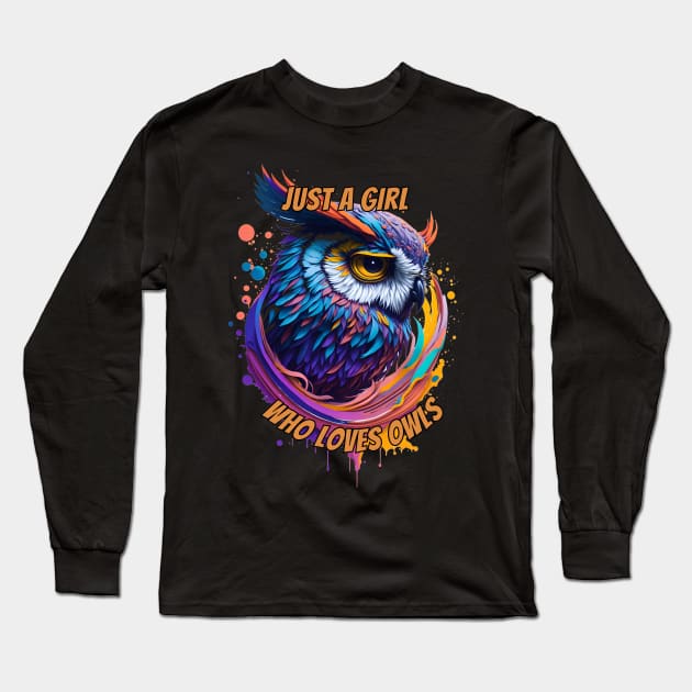 Just A Girl Who Loves Owls Splash Art Long Sleeve T-Shirt by karma-stuff